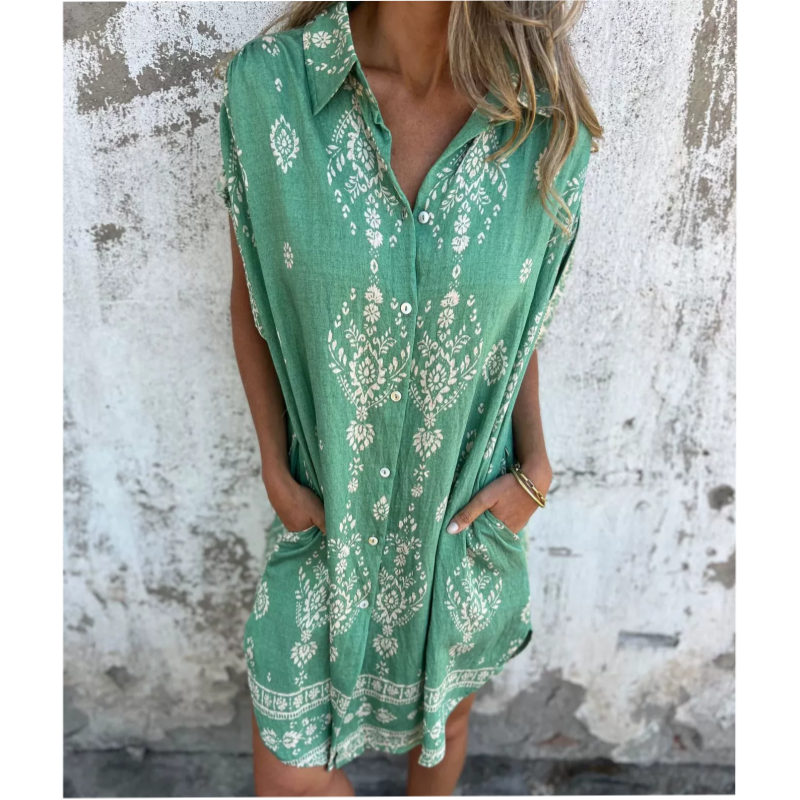Marjorie - Vestido Holgado Estampado Con Mangas Cortas Y Bolsillos