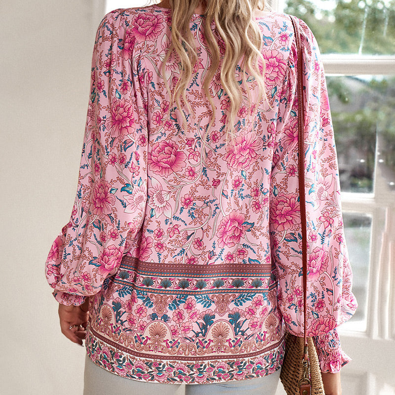 Katia - Camisa de Manga larga Con Cuello en V y Estampado a la Moda