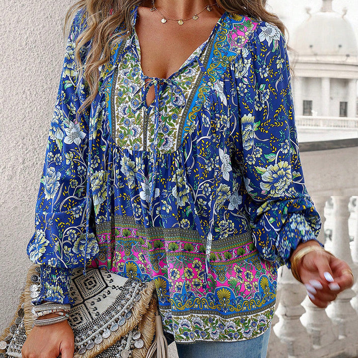 Katia - Camisa de Manga larga Con Cuello en V y Estampado a la Moda