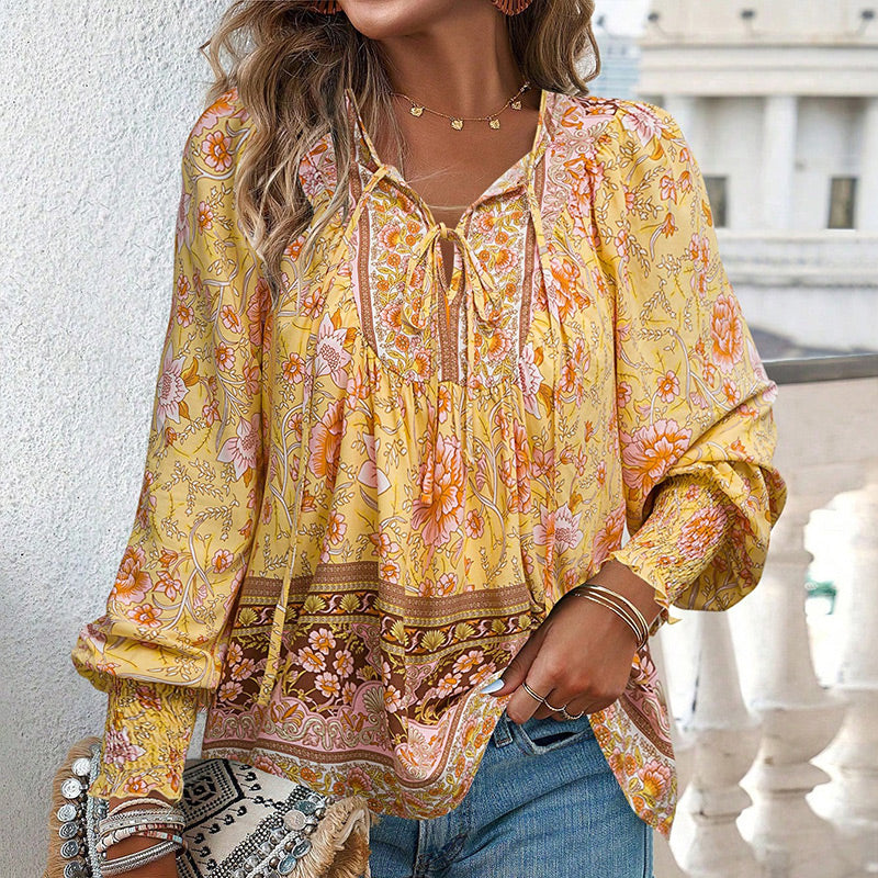 Katia - Camisa de Manga larga Con Cuello en V y Estampado a la Moda