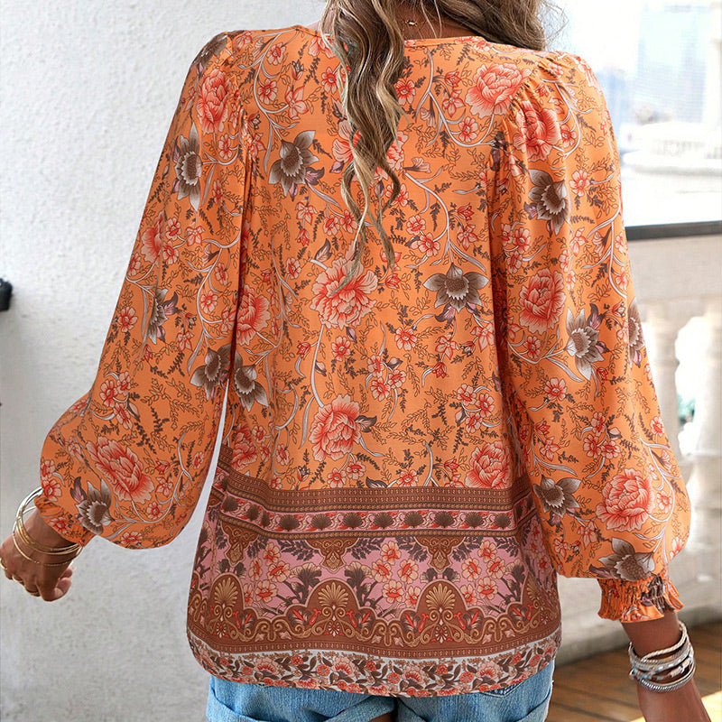 Katia - Camisa de Manga larga Con Cuello en V y Estampado a la Moda