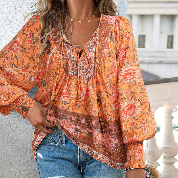 Katia - Camisa de Manga larga Con Cuello en V y Estampado a la Moda