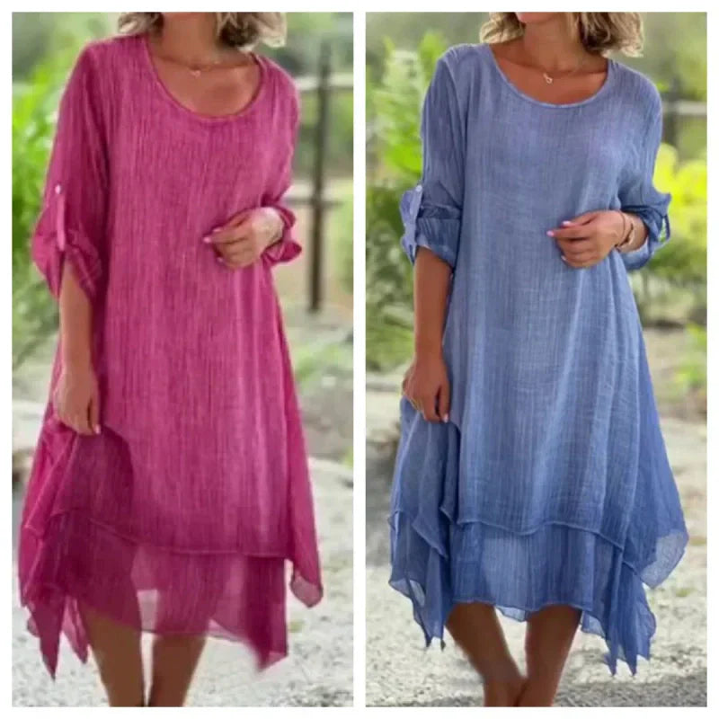 Mariela - Vestido de Cuello Redondo y Corte Holgado
