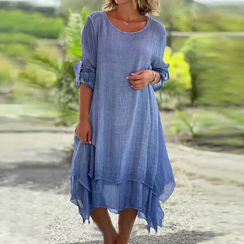 Mariela - Vestido de Cuello Redondo y Corte Holgado
