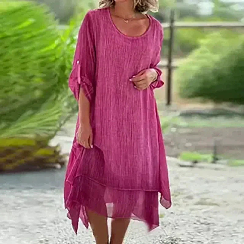 Mariela - Vestido de Cuello Redondo y Corte Holgado