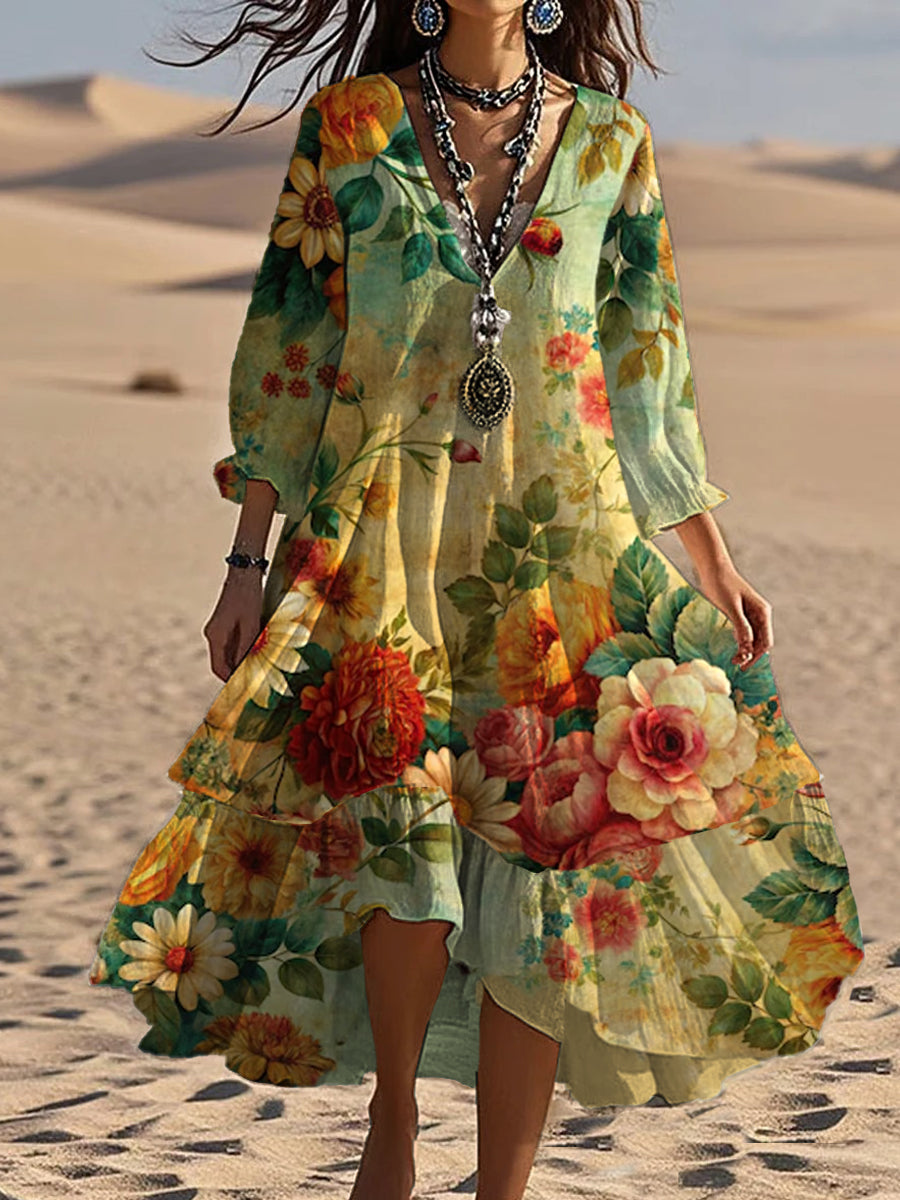 Aida - Elegante Vestido Midi Estampado Floral