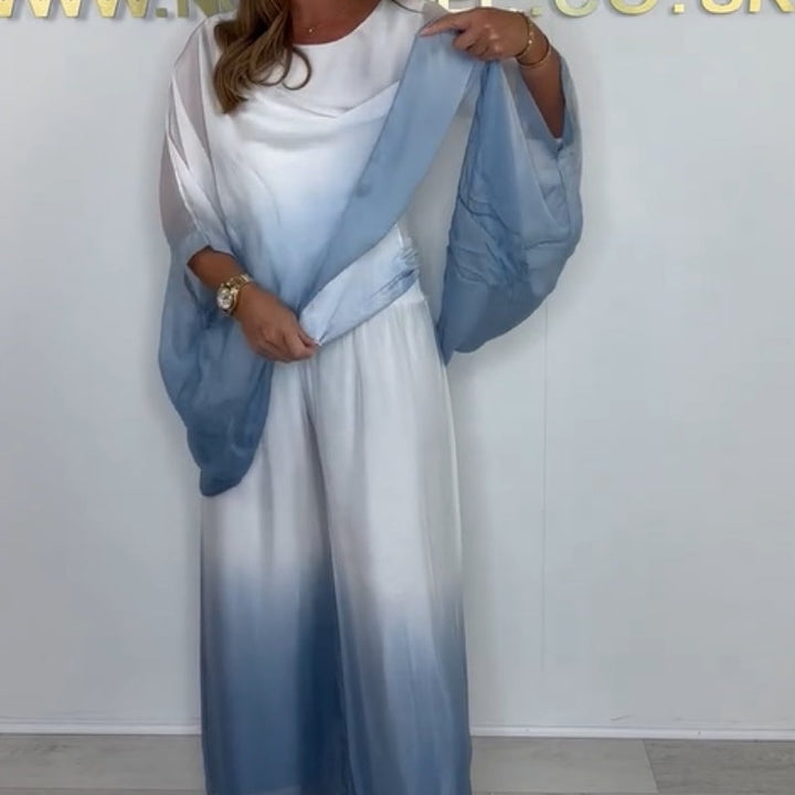 Veloura - Conjunto de top Suelto y Fluido de Mezcla de Malla Teñido por Inmersión