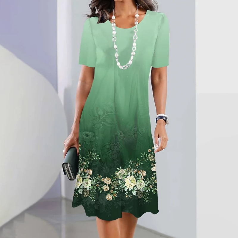 Ursulla - Elegante Vestido De Cuello Redondo Con Estampado Floral