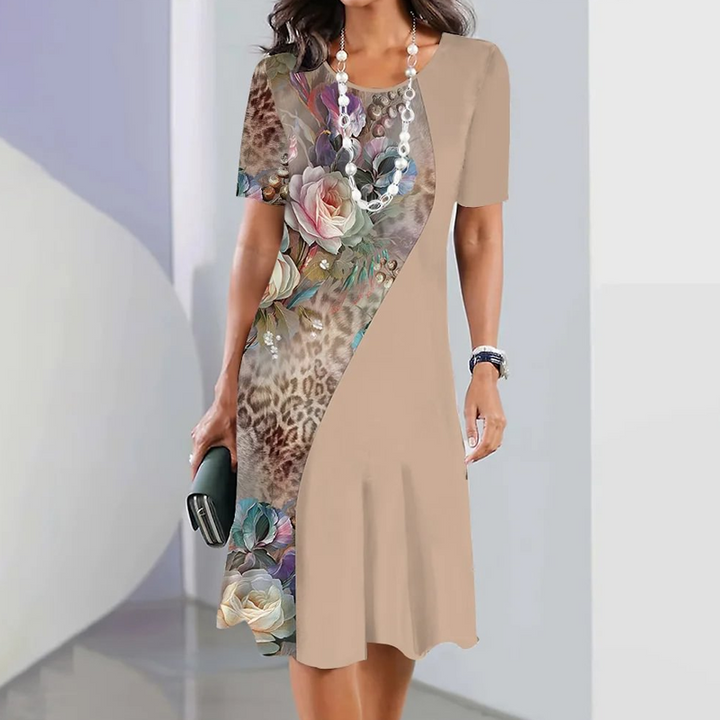 Ursulla - Elegante Vestido De Cuello Redondo Con Estampado Floral