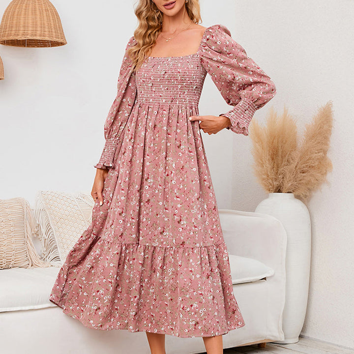 Vasilya - Elegante Vestido con Mangas Acampanadas y Estampado Floral