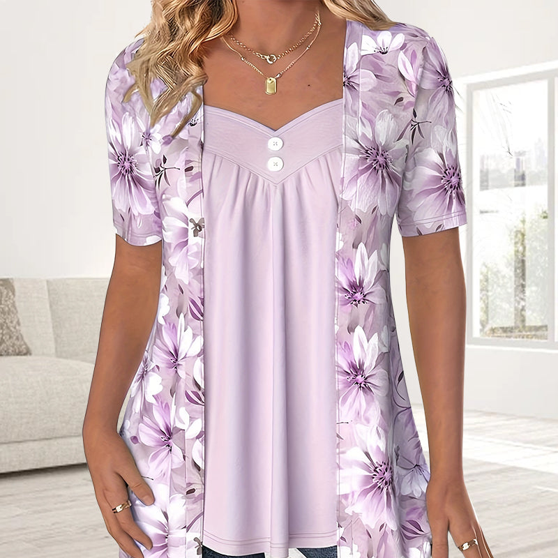 Demi - Camisa Elegante De Manga Corta Con Estampado Floral