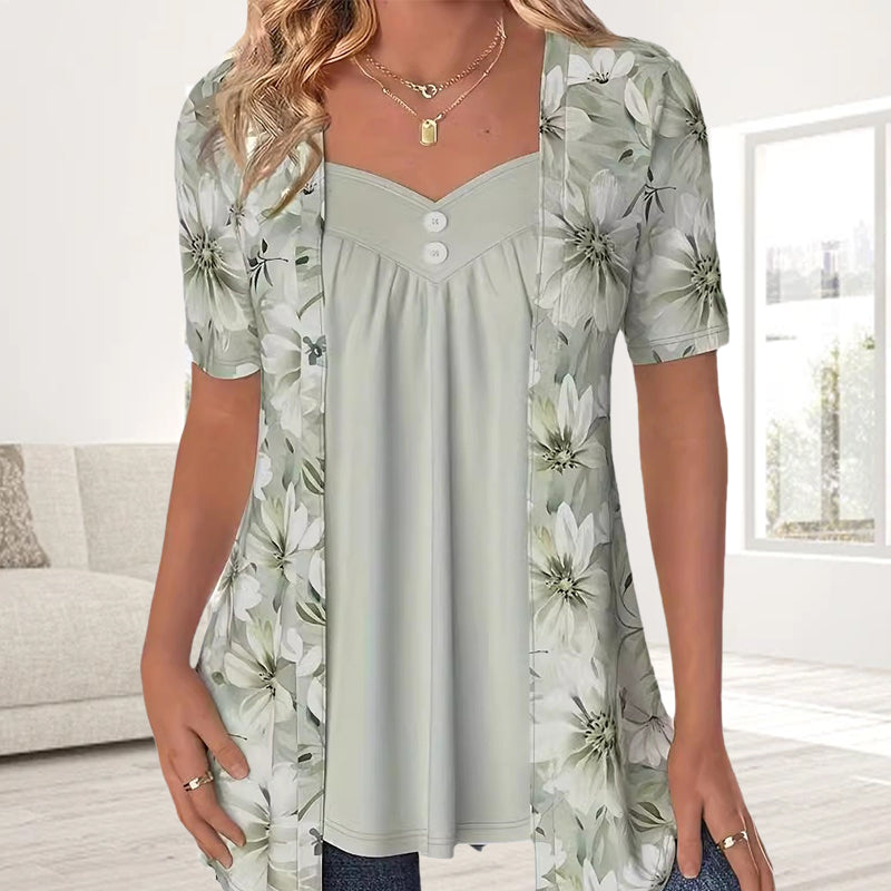 Demi - Camisa Elegante De Manga Corta Con Estampado Floral