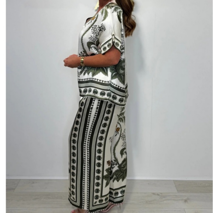 Kanella - Top Informal Con Cuello En V Y Pantalón Ancho