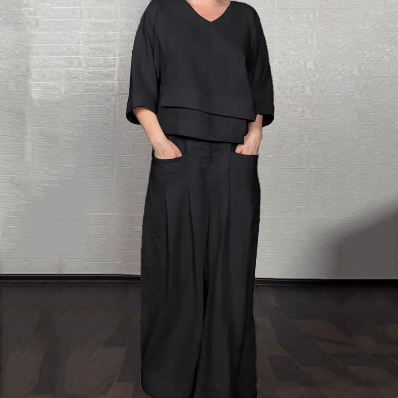 Louna - Elegante Traje De Dos Piezas De Algodón y Lino