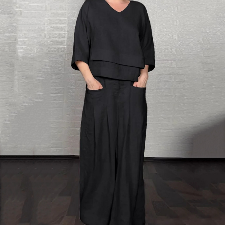Louna - Elegante Traje De Dos Piezas De Algodón y Lino