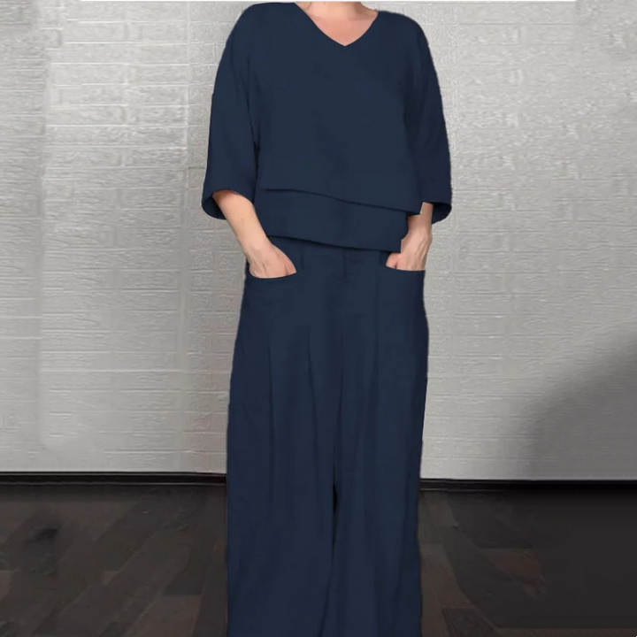 Louna - Elegante Traje De Dos Piezas De Algodón y Lino