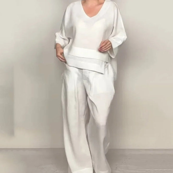 Louna - Elegante Traje De Dos Piezas De Algodón y Lino
