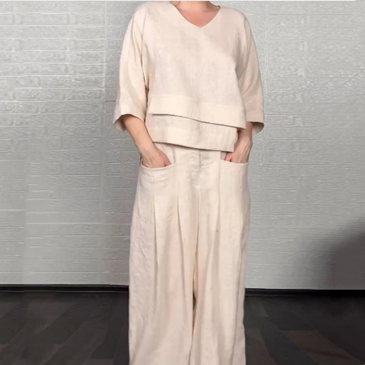 Louna - Elegante Traje De Dos Piezas De Algodón y Lino