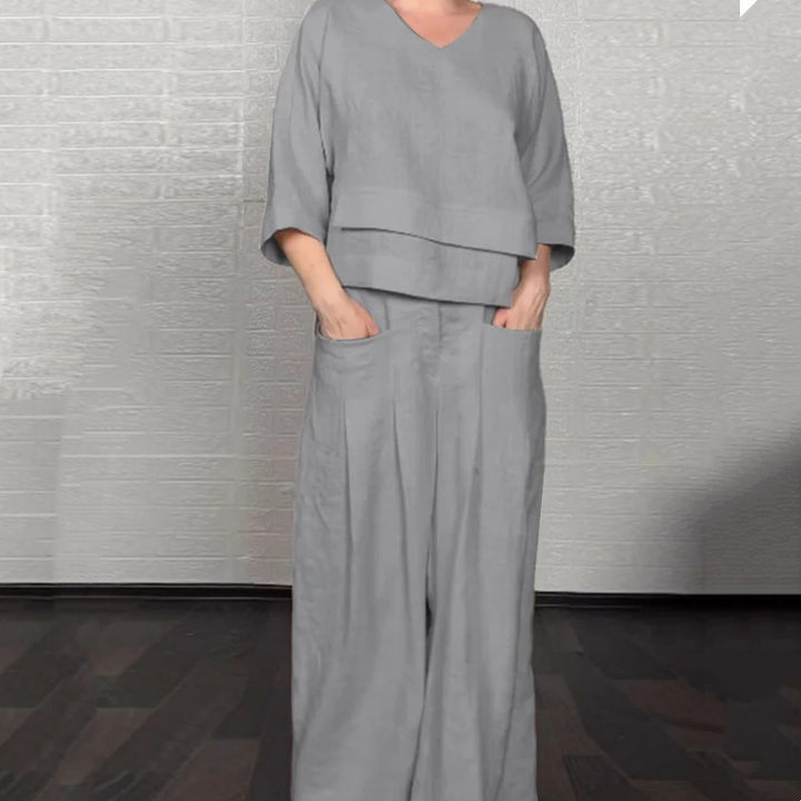 Louna - Elegante Traje De Dos Piezas De Algodón y Lino