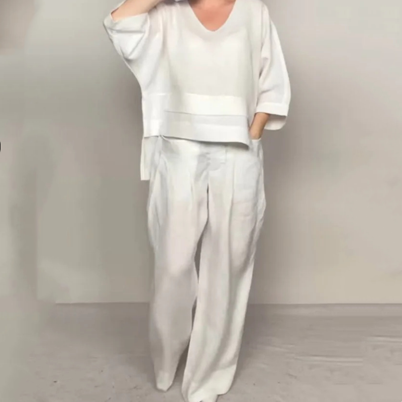 Louna - Elegante Traje De Dos Piezas De Algodón y Lino