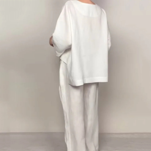 Louna - Elegante Traje De Dos Piezas De Algodón y Lino