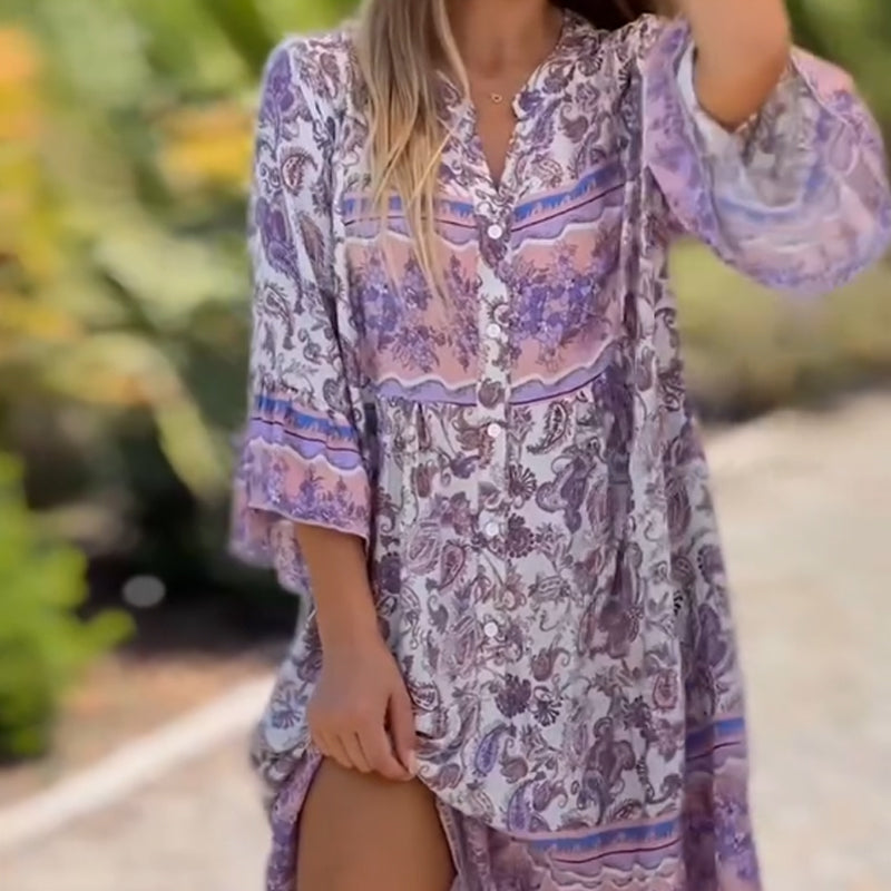 Suelen - Elegante Vestido Floral Con Cuello en V