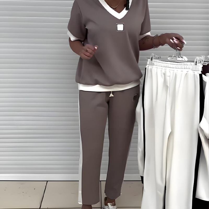 Maliah - Conjunto Informal De Top Con Cuello En V y Pantalones