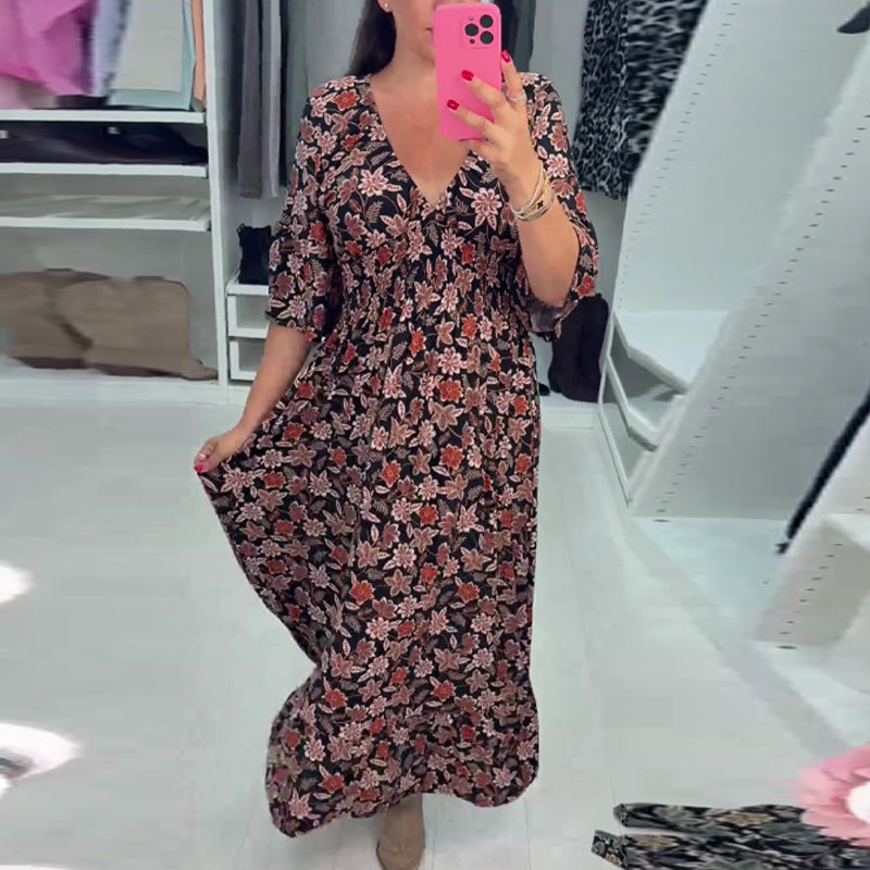 Meika - Vestido Largo Estampado con Cuello en V