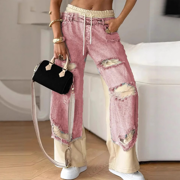 Keilani - Pantalones Vaqueros Con Cintura Elástica y Patchwork