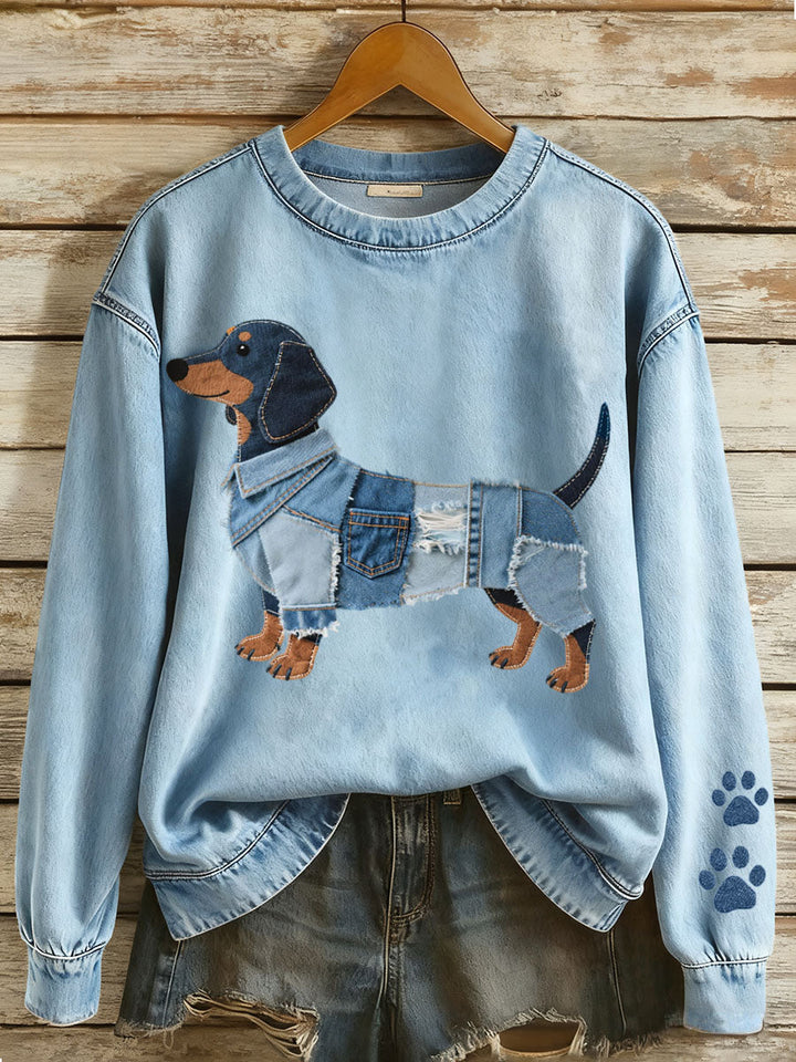 Celini - Sudadera Vaquera con Motivo de Perro Salchicha