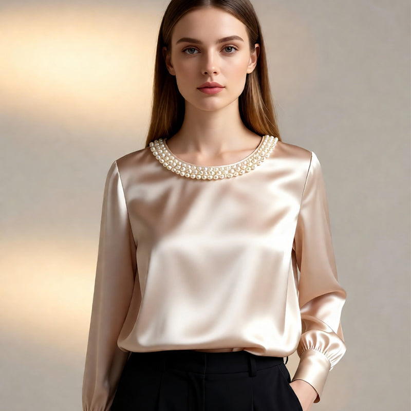 Quitterie - Blusa De Satén Con Cuello De Perlas