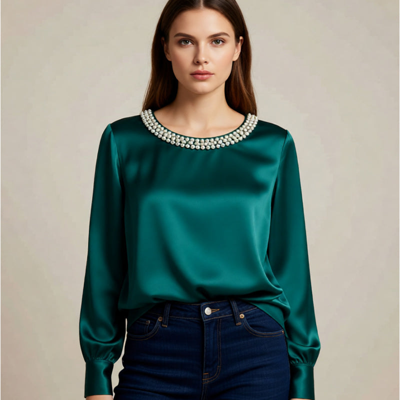 Quitterie - Blusa De Satén Con Cuello De Perlas