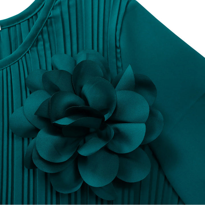 Ingeborga - Vestido Midi Plisado Con Mangas 3/4 y Cinturón