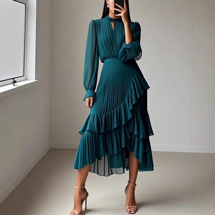 Daryna - Vestido Midi Plisado Con Escote En Forma De Ojo De Cerradura