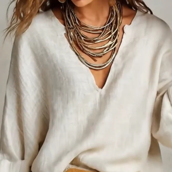 Ilaina - Conjunto De Top Con Cuello En V y Pantalones De Pierna Ancha