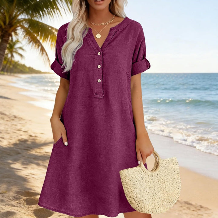Jolande - Vestido Túnica Con Cuello en V y Bolsillos
