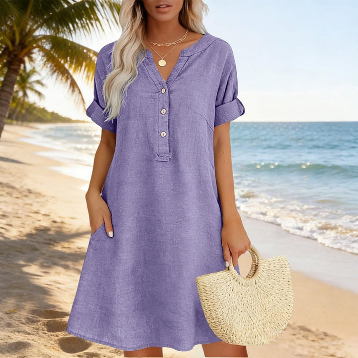 Jolande - Vestido Túnica Con Cuello en V y Bolsillos