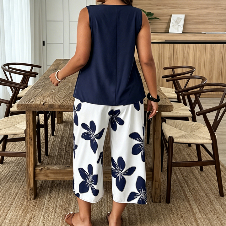Aniza - Top Asimétrico y Pantalones Capri Con Estampado Floral