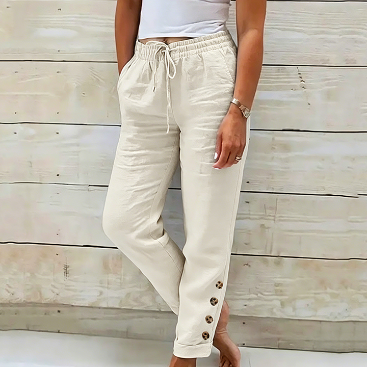 Skylie - Pantalones Elegantes Con Cordón en La Cintura Y Botón