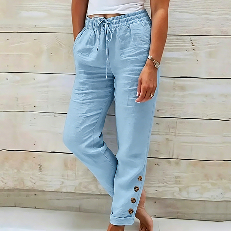 Skylie - Pantalones Elegantes Con Cordón en La Cintura Y Botón