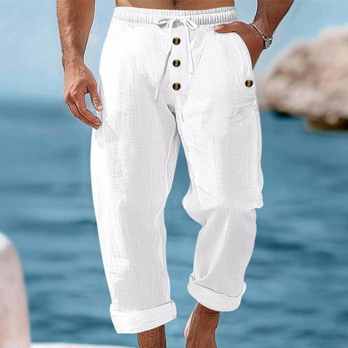 Devillier - Pantalones Informales de Lino Con Cordón