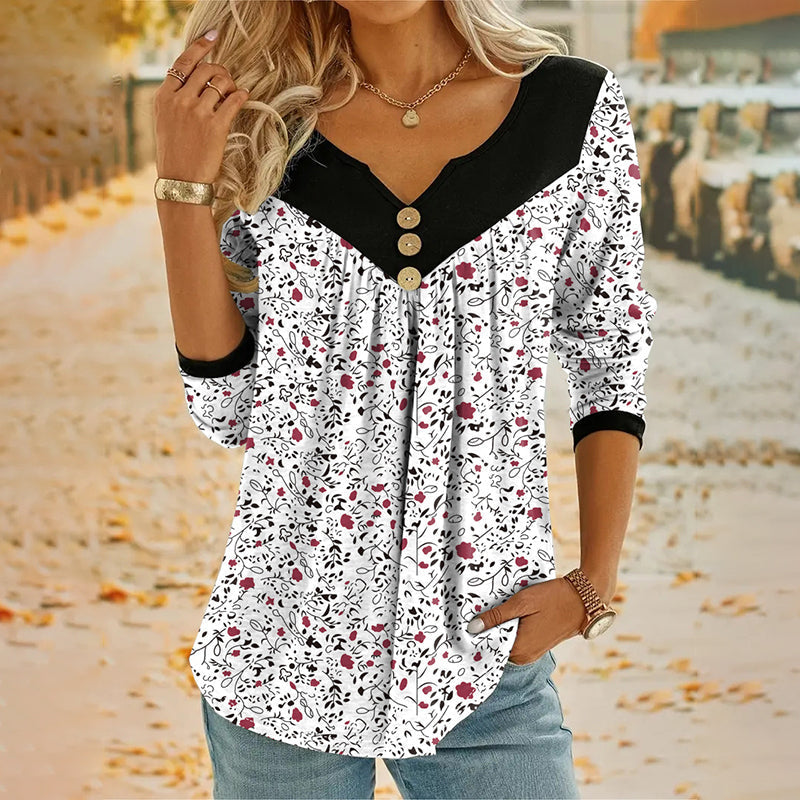 Sheloni - Blusa De Manga Larga Con Estampado Floral Y Botones