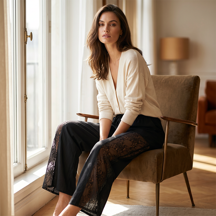 Qerina - Pantalones Con Delicados Paneles De Encaje Floral