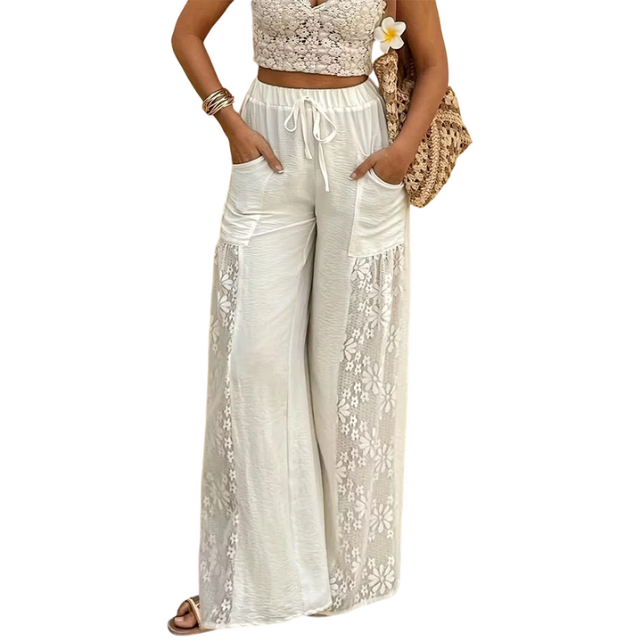 Qerina - Pantalones Con Delicados Paneles De Encaje Floral