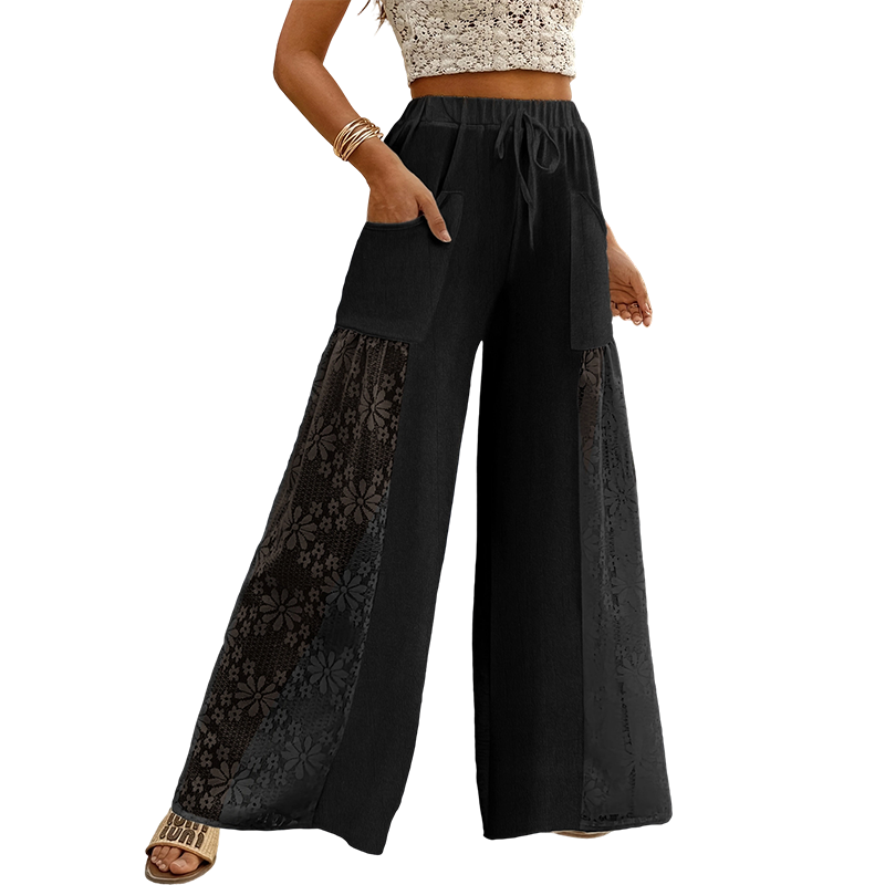 Qerina - Pantalones Con Delicados Paneles De Encaje Floral