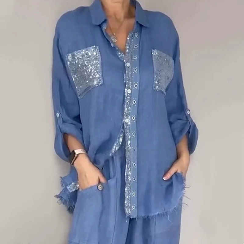 Lizy - Conjunto De Blusa y Pantalones Con Lentejuelas