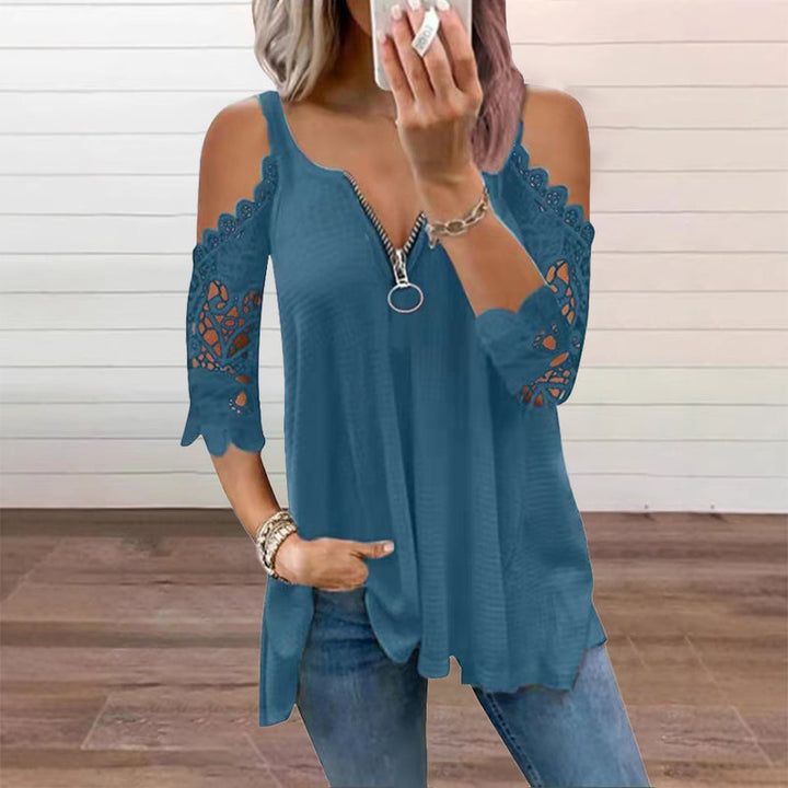 Palchuk - Elegante Blusa De Encaje Con Hombros Al Aire