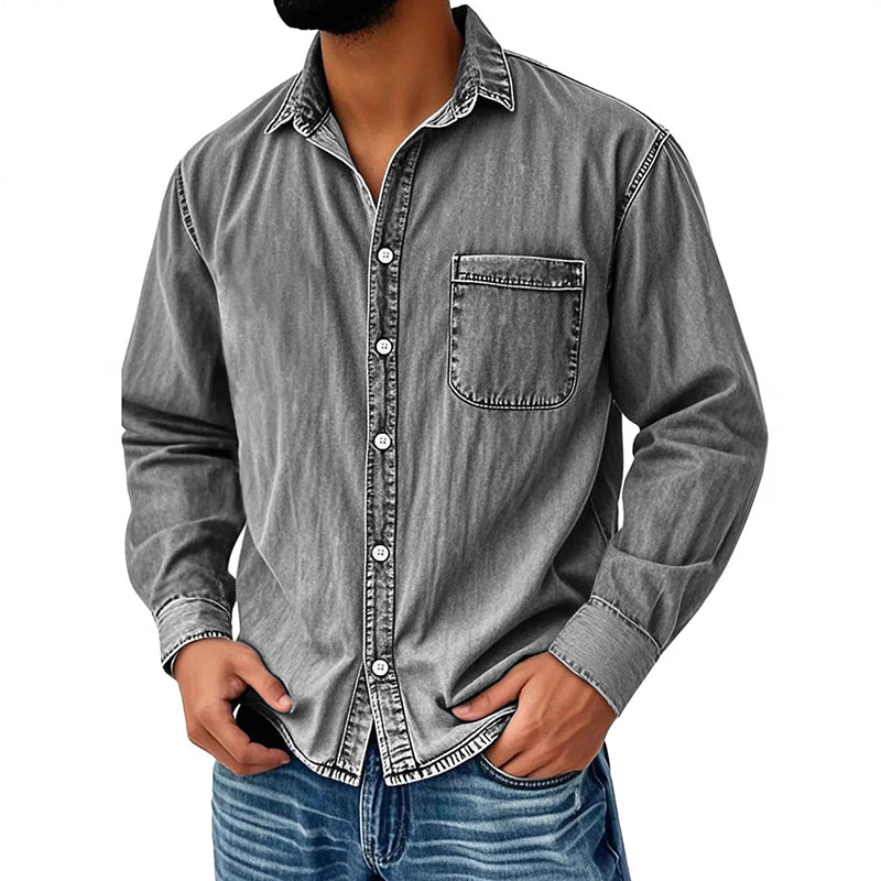 Brindan - Camisa Vaquera de Manga Larga Con Botones