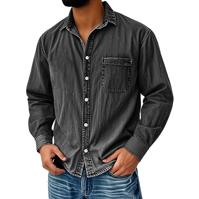 Brindan - Camisa Vaquera de Manga Larga Con Botones