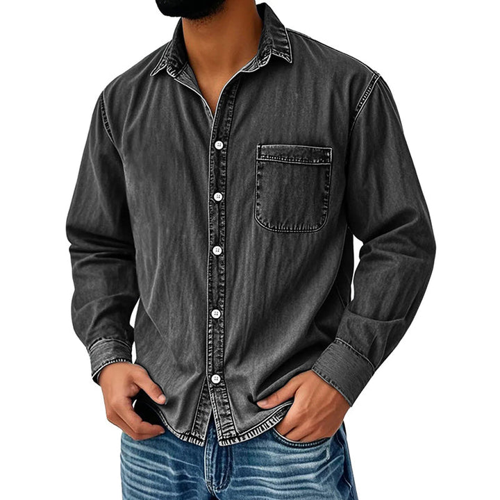 Brindan - Camisa Vaquera de Manga Larga Con Botones